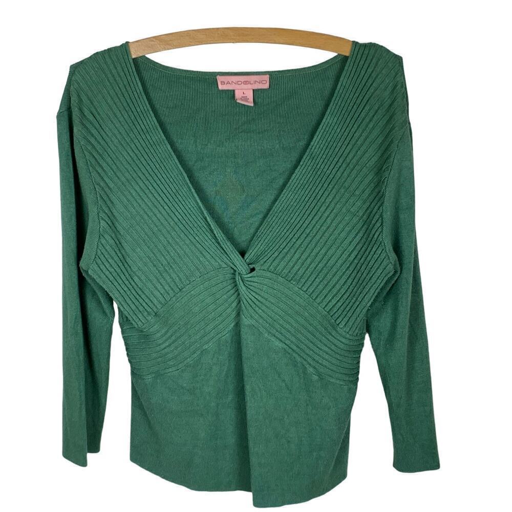 Bandolino Green Twist Front Ribbed Knit Sweater Womens L